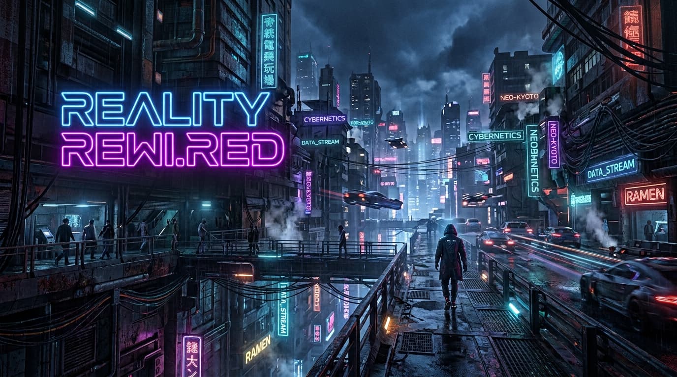 RealityRewi.red — a neon cyberpunk cityscape at night